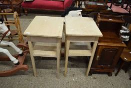 PAIR OF STRIPPED PINE TWO-TIER SIDE TABLES, 51CM WIDE