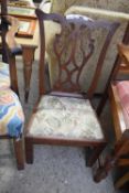 19TH CENTURY OAK FRAMED CHAIR OF SMALL PROPORTIONS WITH FLORAL UPHOLSTERED SEAT