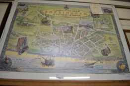 MICK BENSLEY, A RARE POSTER MAP 'A PROSPECT OF THE TOWN OF SHERINGHAM', GLAZED IN A CLIP FRAME, 80CM