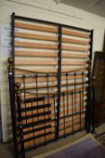 20TH CENTURY BRASS AND IRON DOUBLE BED FRAME, 151CM WIDE