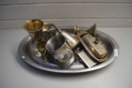 MIXED LOT OF CUTLERY, PEWTER AND SILVER PLATED WARES