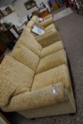 MODERN FLORAL UPHOLSTERED THREE PIECE SUITE COMPRISING THREE SEATER SOFA, TWO SEATER SOFA AND AN