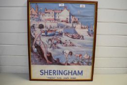 REPRODUCTION RAILWAY ADVERTISING PICTURE, SHERINGHAM TWIXT SEA AND PINE
