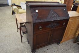 LATE 19TH/EARLY 20TH CENTURY MAHOGANY BUREAU WITH CARVED DECORATION, 97CM WIDE