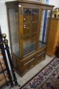 20TH CENTURY OAK AND LEAD GLAZED DISPLAY CABINET, 108CM WIDE