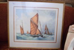 ELIZABETH MACE, STUDY OF BOATS ON ROUGH SEA, WATERCOLOUR, F/G