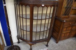 EDWARDIAN MAHOGANY BOW FRONT CHINA CABINET SET ON BALL AND CLAW FEET, 115CM WIDE