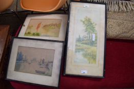 MIXED LOT COMPRISING H C HARVEY, TWO STUDIES, BROADLAND SCENES, WATERCOLOURS, TOGETHER WITH A