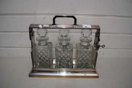 MODERN SILVER PLATED THREE DECANTER TANTALUS