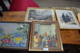 MIXED LOT OF PICTURES TO INCLUDE FRAMED ENGRAVING 'THE LADIES OF LLANGOLLEN', FURTHER ENGRAVING 'THE