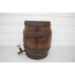 SMALL METAL BOUND OAK BARREL WITH TAP