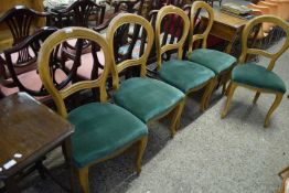 SET OF FIVE REPRODUCTION BALLOOON BACK DINING CHAIRS WITH GREEN UPHOLSTERED SEATS