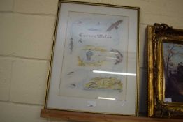 STUDY CARRON WATER DEPICTING FISHERMEN, FISH AND LURES, F/G