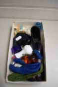 BOX OF MIXED ITEMS, PERFUME BOTTLES, GLASS SHOE ETC