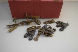 BOX OF VARIOUS BRASS DOOR HANDLES