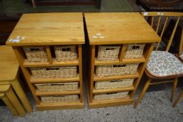 PAIR OF MODERN LIGHT OAK SIDE CABINETS WITH BASKET DRAWERS, 45CM WIDE