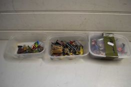 THREE BOXES DIE-CAST FIGURES, IMPLEMENTS AND OTHER ITEMS