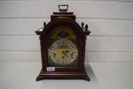 MODERN GERMAN MAHOGANY CASED MANTEL CLOCK WITH THREE TRAIN MOVEMENT AND MOON PHASE FEATURE