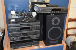 SONY HI-FI SYSTEM WITH SPEAKERS, (SOLD AS SEEN)