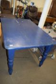 BLUE PAINTED PINE DINING TABLE, 137CM WIDE