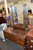 EARLY 20TH CENTURY MAHOGANY THREE DRAWER DRESSING CHEST WITH LARGE TRIPLE MIRROR BACK, 106CM WIDE