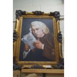 CONTEMPORARY SCHOOL, STUDY OF SAMUEL JOHNSON READING A BOOK, OIL ON BOARD, GILT FRAMED, 68CM