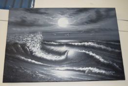 MODERN OIL ON CANVAS, SEASCAPE, 99CM WIDE