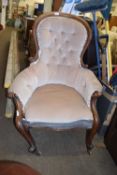 VICTORIAN MAHOGANY BUTTON BACK ARMCHAIR FOR RESTORATION