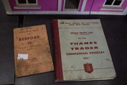 AUTOMOBILIA INTEREST, SPARE PARTS LIST FOR THE THAMES TRADER COMMERCIAL VEHICLES 1957 AND AN
