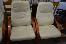 PAIR OF MODERN UNICO CREAM LEATHER UPHOLSTERED ARMCHAIRS