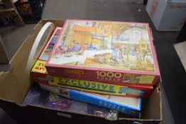 BOX OF JIGSAW PUZZLES ETC