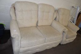 CREAM TWO-SEATER SOFA AND MATCHING ARMCHAIR