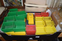 BOX OF PLASTIC WORKSHOP STORAGE TRAYS