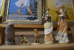 MIXED LOT, PAIR OF RESIN FIGURES OF FASHIONABLE LADIES, A SMALL GOEBEL FIGURINE, A BORDER FINE