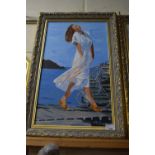 BEASLEY, PAIR OF STUDIES OF YOUNG LADIES BY THE SEA, OIL ON CANVAS, GILT FRAMED, 63CM HIGH