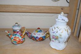 MINTON MALO TEA CADDY TOGETHER WITH TWO SMALL CHINESE TEA POTS