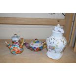 MINTON MALO TEA CADDY TOGETHER WITH TWO SMALL CHINESE TEA POTS