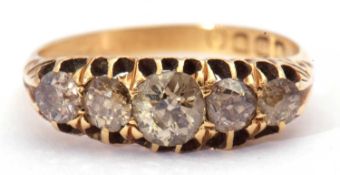 Antique five stone diamond ring featuring five graduated old cut diamonds, approx 1.0ct total wt,