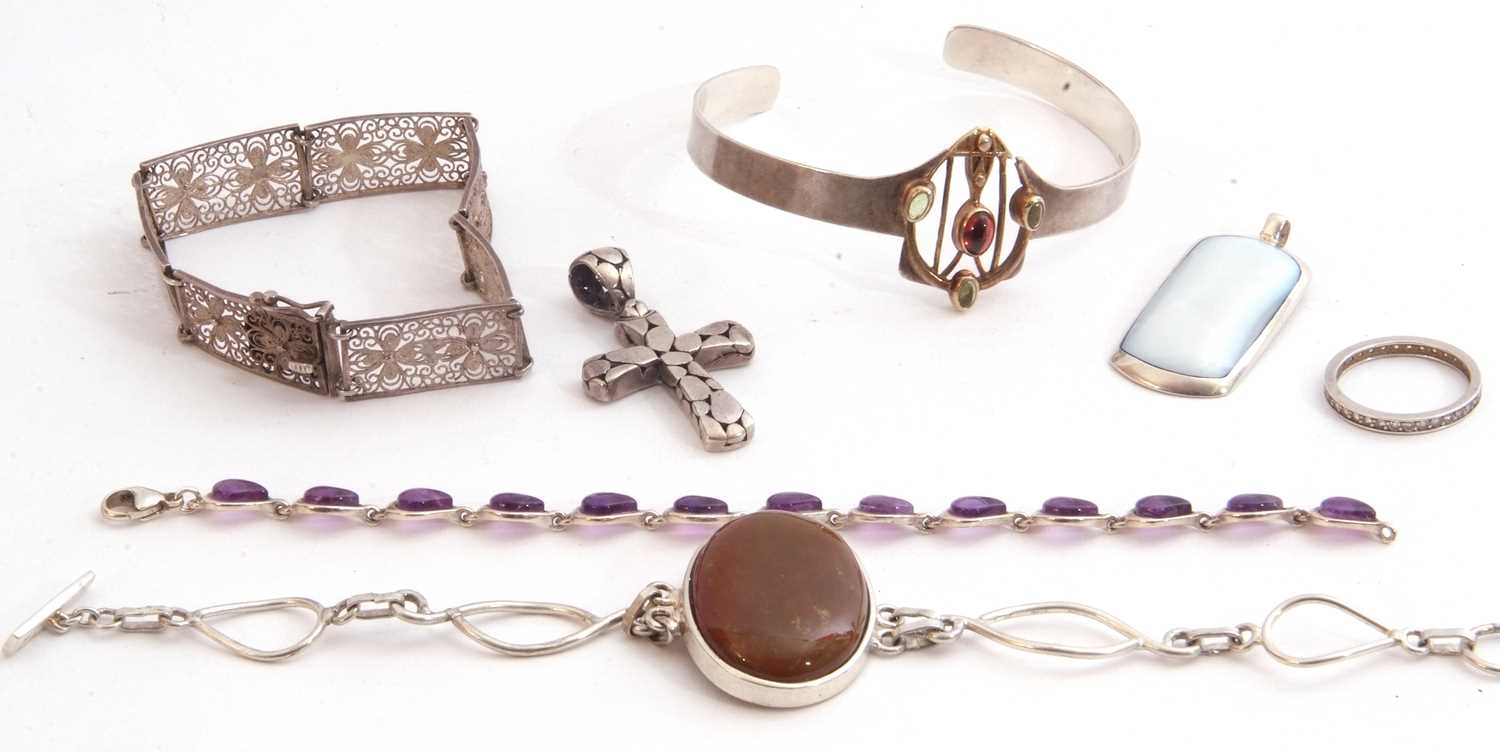 Mixed Lot: 925 stamped filigree bracelet, two modern 925 stone set bracelets, similar pendant and - Image 2 of 2