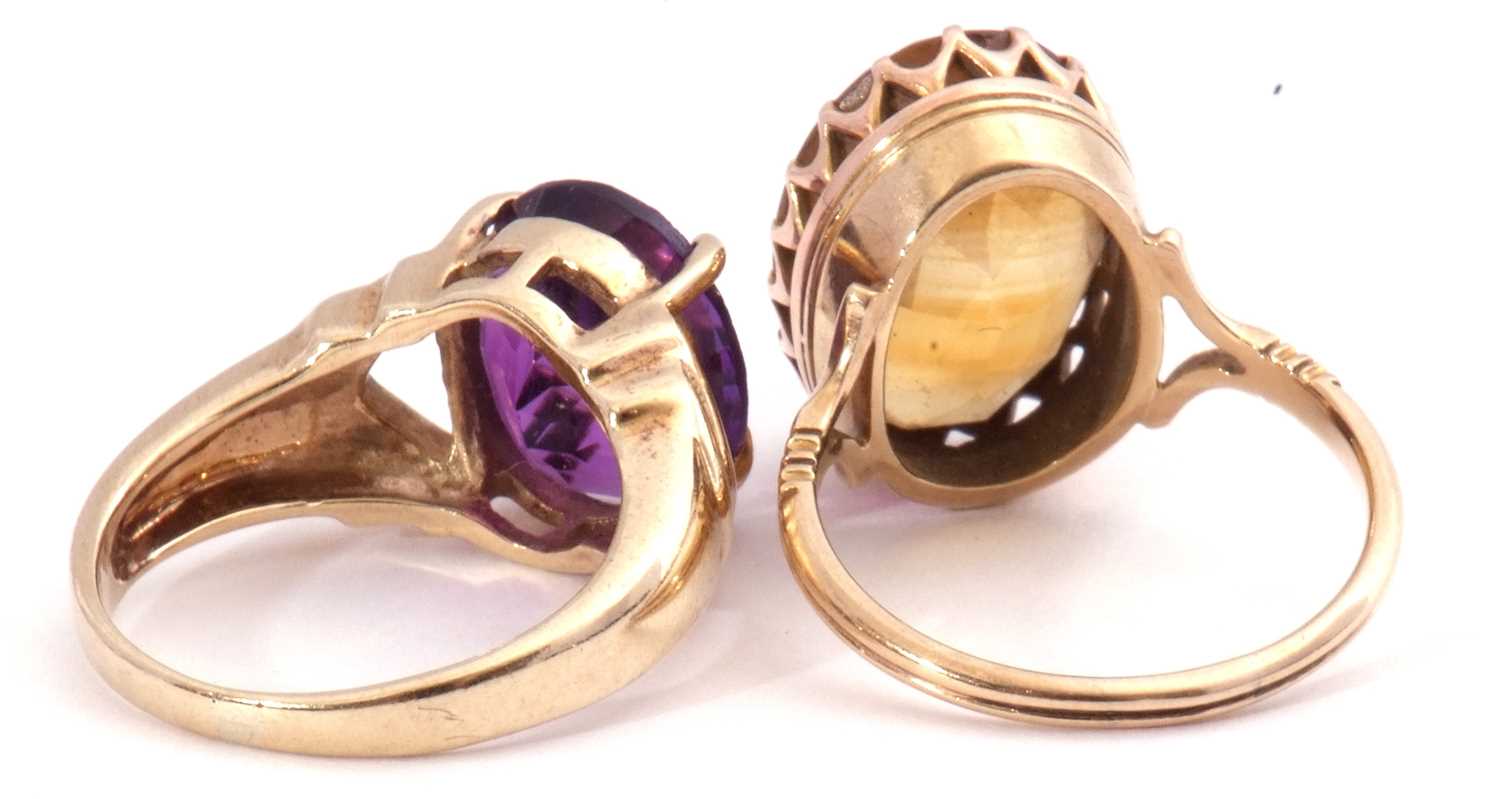 Mixed Lot: 9ct gold purple stone dress ring, size L, together with a citrine set dress ring, - Image 3 of 4