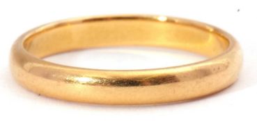 22ct gold wedding ring of plain polished design, Birmingham 1929, 3.5gms, size O