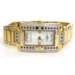 Ladies stainless steel Ingersoll quartz diamond and sapphire set wrist watch, the iridescent dial