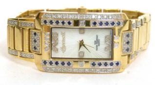 Ladies stainless steel Ingersoll quartz diamond and sapphire set wrist watch, the iridescent dial