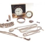 Mixed Lot: modern silver framed travelling clock, import mark, boxed, a small white metal loaded