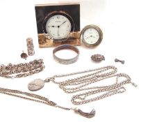 Mixed Lot: modern silver framed travelling clock, import mark, boxed, a small white metal loaded