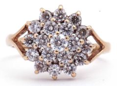 9ct gold cubic zirconia cluster ring, size L