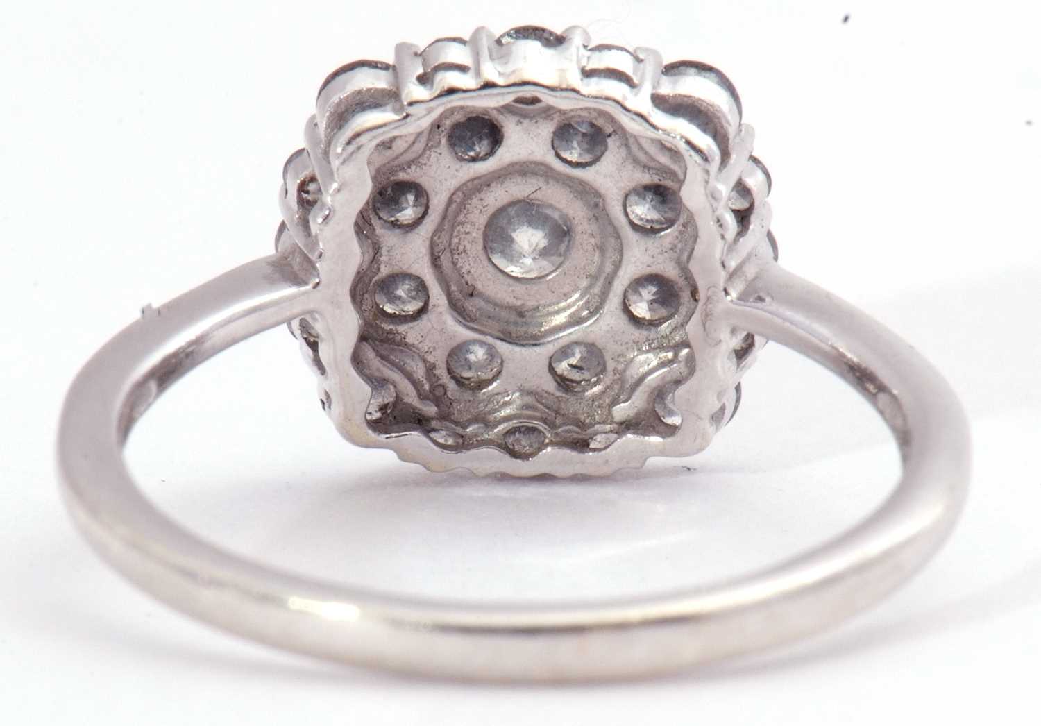Modern small diamond cluster ring, the panel set with three tiers of small mixed cut diamonds, the - Image 4 of 7
