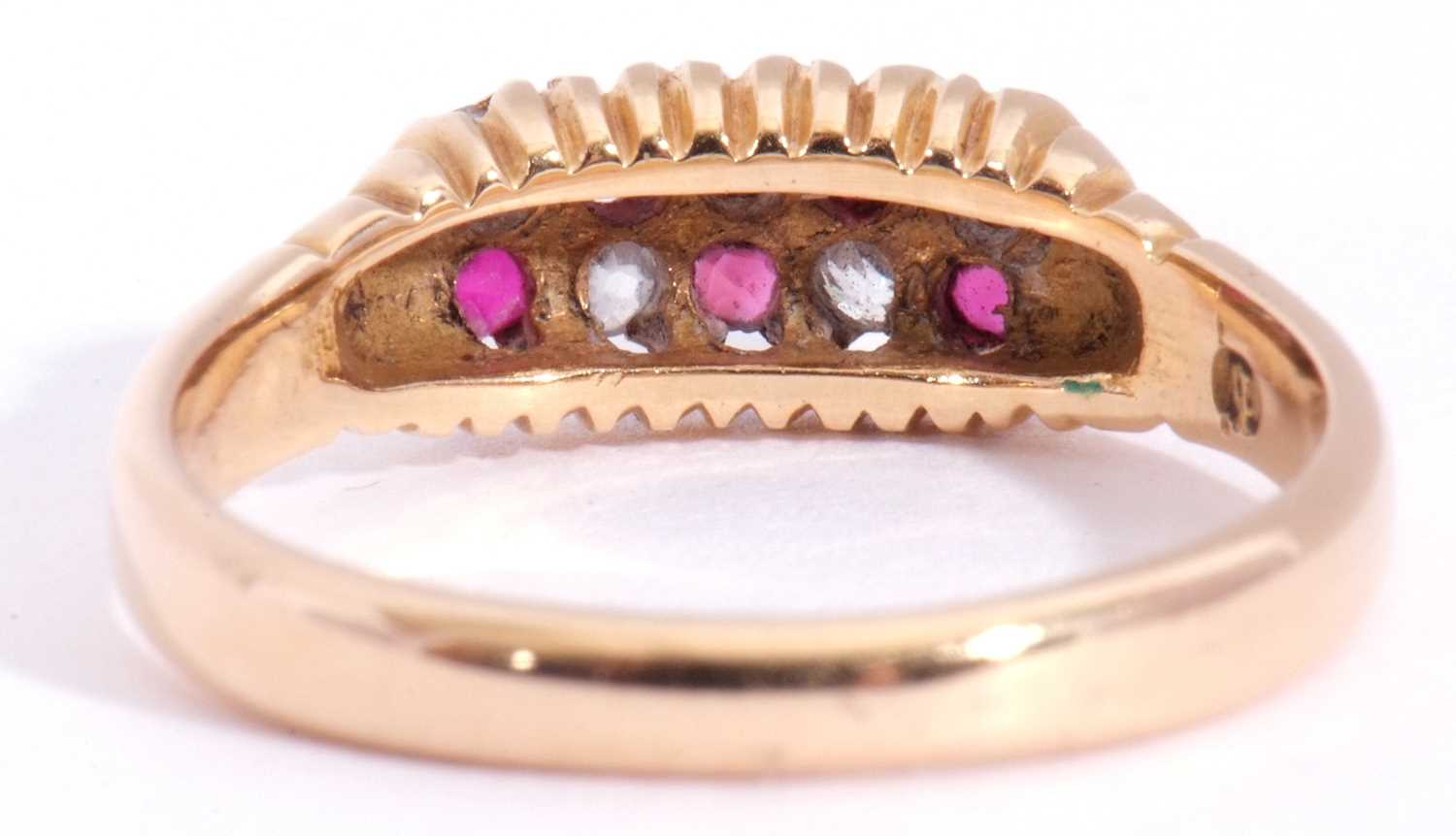 Victorian 18ct gold ruby and diamond ring, a chequerboard design with five small round rubies, - Image 5 of 8