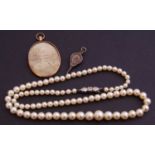 Mixed Lot: cultured pearl necklace, a single row of graduated pearls to a white 9ct gold and diamond