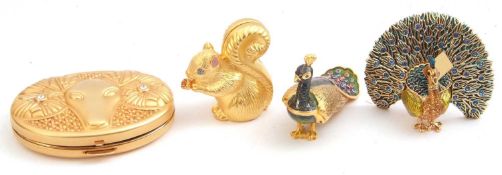 Mixed Lot: three Estee Lauder boxed solid perfume compacts, Knowing Squirrel, Precious Peacock and